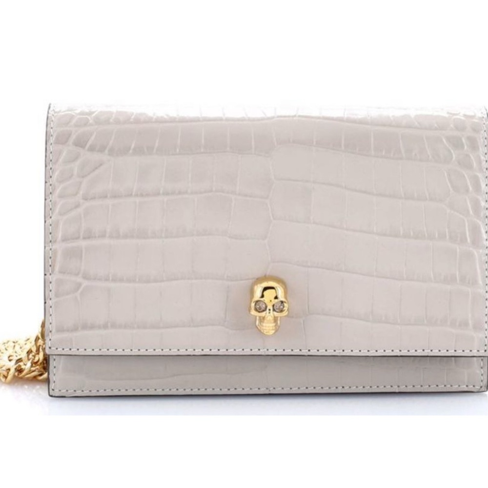 Alexander McQueen Skull Chain Crossbody Bag Crocodile Embossed